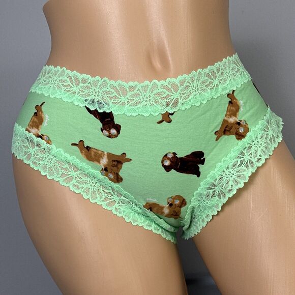 Victoria's Secret PINK Lace Trim Cheekster Panty Panties Size XXL Green Puppies - Picture 2 of 8